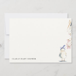 Cute Farm Chick Watercolor Floral Baby Shower Note Card