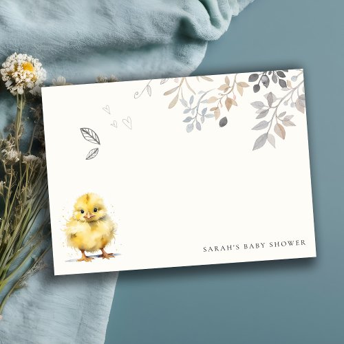 Cute Farm Chick Watercolor Floral Baby Shower Note Card