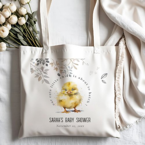 Cute Farm Chick Watercolor Floral Baby Shower Tote Bag