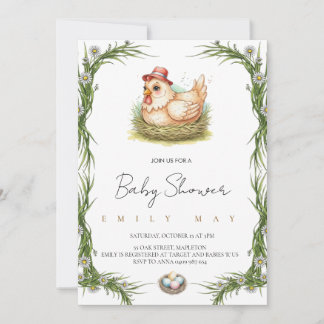 ِCute Farm Chicken Baby Shower Invitation