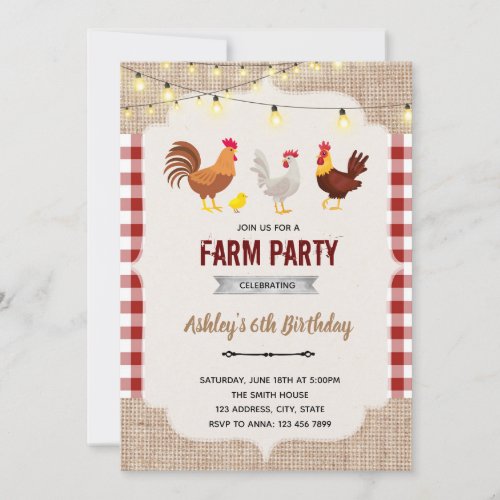 Cute farm chicken theme invitation