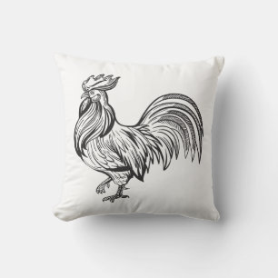 Cute Farm Country Black White Rooster Chicken Throw Pillow