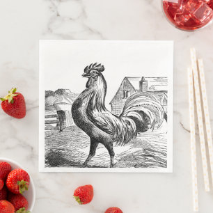 Cute Farm Country rooster party vintage Paper Dinner Napkins