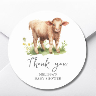 Cute Farm Cow Baby Shower Thank You Favor Sticker