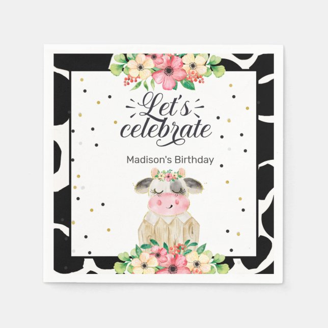 Cute Farm Cow Personalized Paper Napkin (Front)
