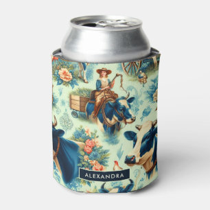 Cute Farm Cow Watercolor Painting Can Cooler