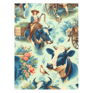 Cute Farm Cow Watercolor Painting Tablecloth