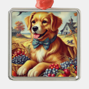 Cute Farm Dog Painting Metal Ornament
