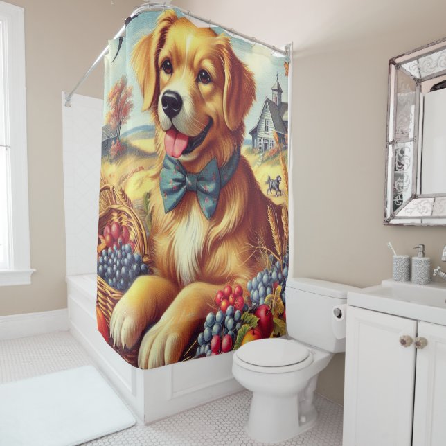 Cute Farm Dog Painting Shower Curtain (In Situ)