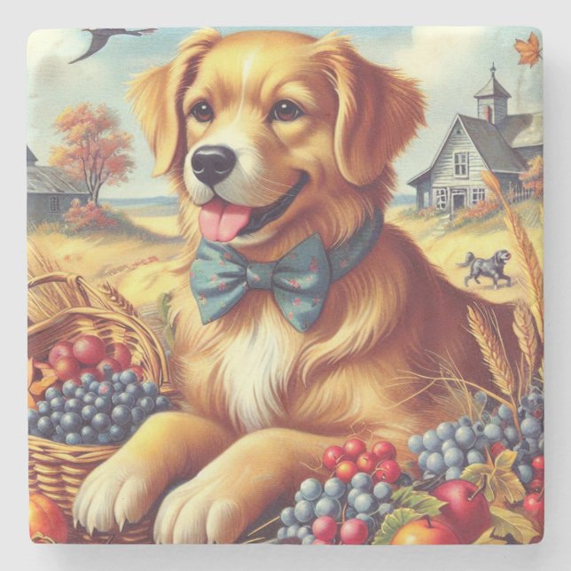 Cute Farm Dog Painting Stone Coaster (Front)