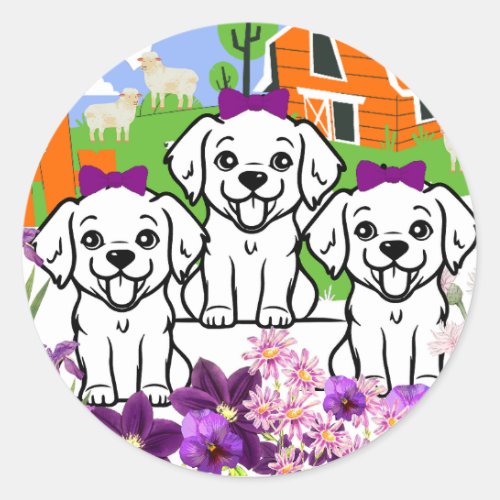 Cute Farm Dogs Classic Round Sticker