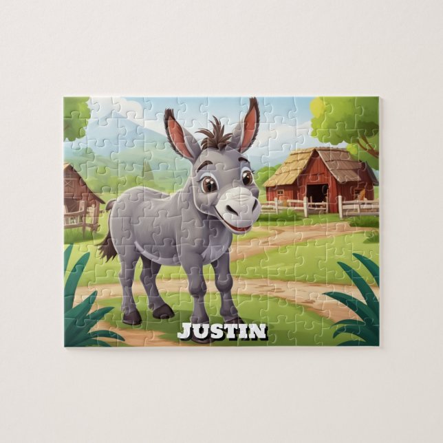 Cute Farm Donkey Personalized  Jigsaw Puzzle (Horizontal)