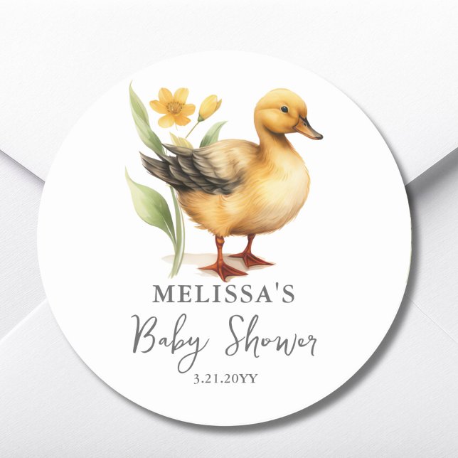 Cute Farm Duck Baby Shower Favor Sticker (Creator Uploaded)