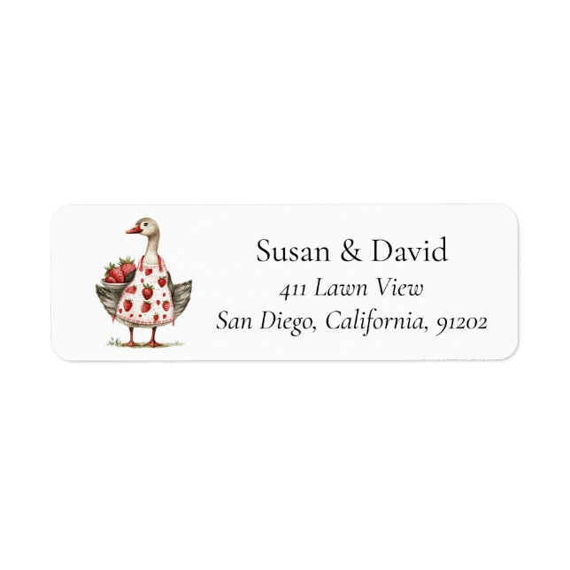 Cute Farm Duck Strawberries Label (Front)