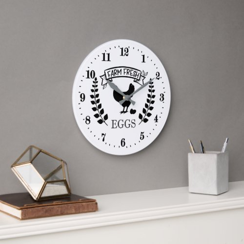 cute Farm fresh eggs Country Large Clock