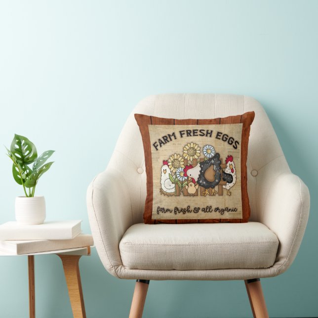 cute farm fresh eggs farmhouse chicken throw pillow (Chair)