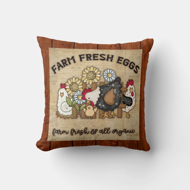 cute farm fresh eggs farmhouse chicken throw pillow (Front)