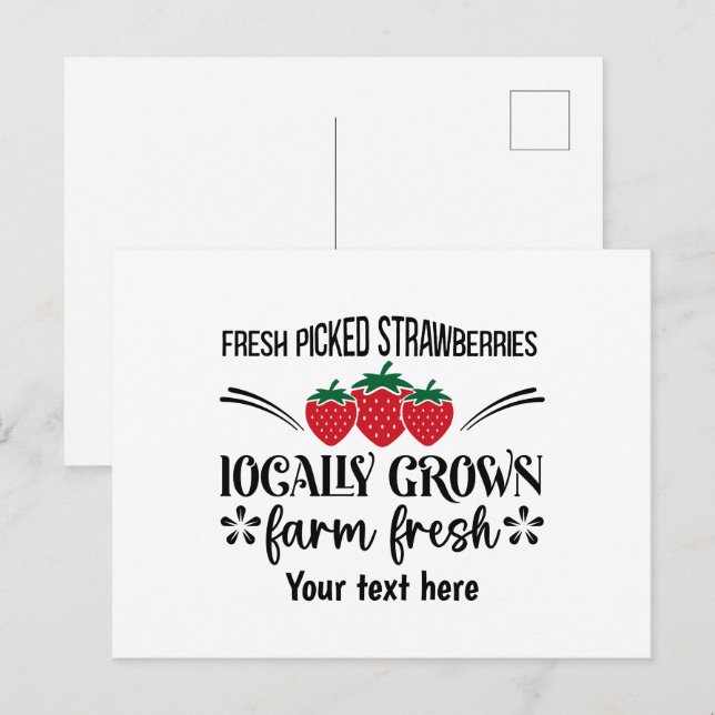 Cute farm fresh strawberries customizable postcard (Front/Back)