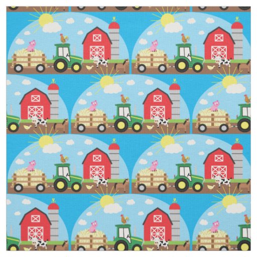 Cute Farm Kids Tractor Animals Fabric