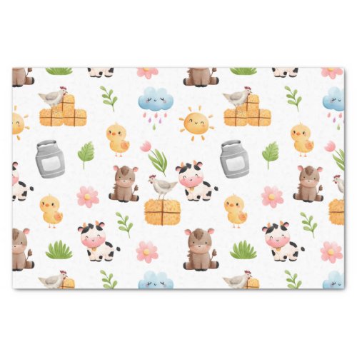 Cute Farm Life and Farm Baby Animals Pattern Tissue Paper