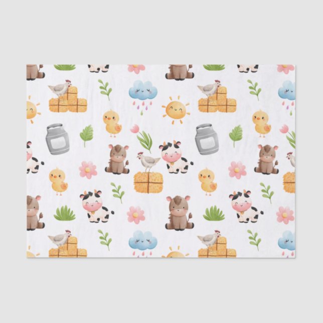 Cute Farm Life and Farm Baby Animals Pattern Tissue Paper (Front)