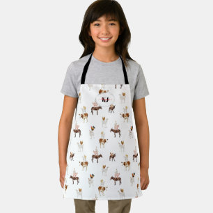 Cute Farm Life Animal Pattern Monogram Apron
