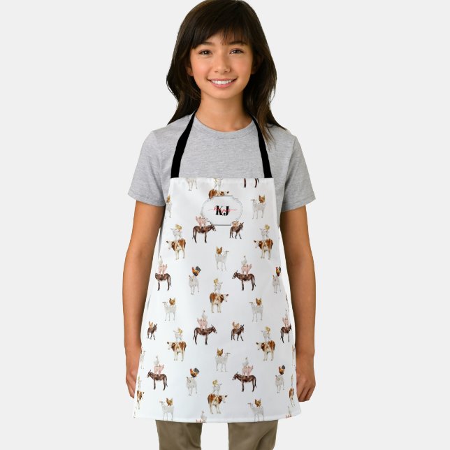 Cute Farm Life Animal Pattern | Monogram Apron (Insitu)