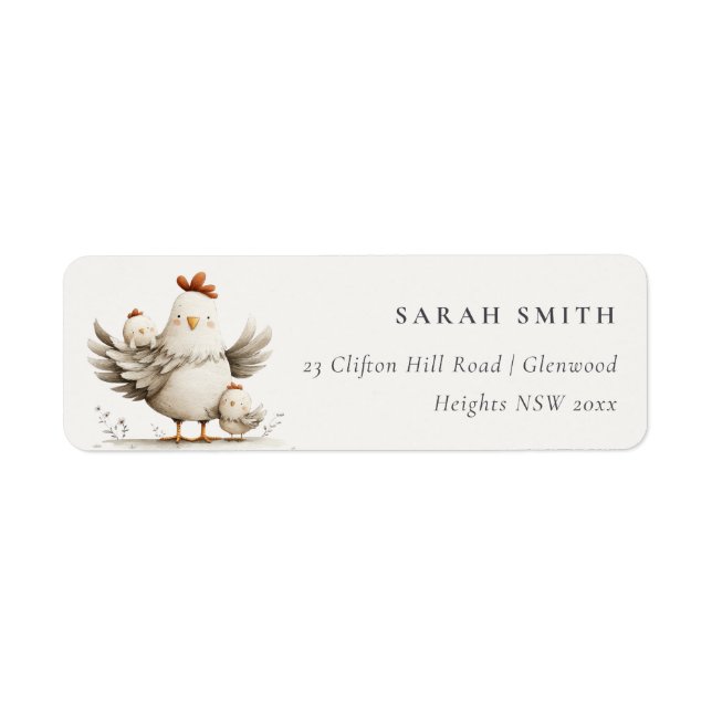 Cute Farm Mum and Baby Chick Floral Address Label (Front)