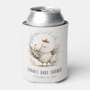 Cute Farm Mum and Baby Chick Floral Baby Shower Can Cooler
