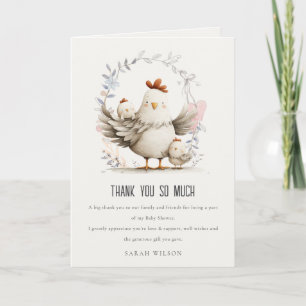 Cute Farm Mum and Baby Chick Floral Baby Shower Letterpress Thank You Card
