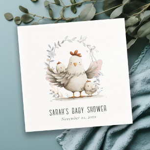 Cute Farm Mum and Baby Chick Floral Baby Shower Napkins