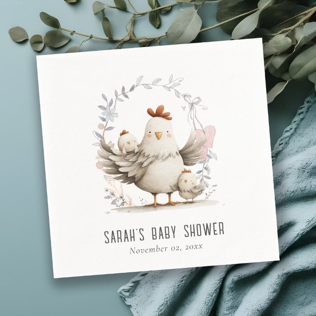 Cute Farm Mum and Baby Chick Floral Baby Shower Napkins (Creator Uploaded)