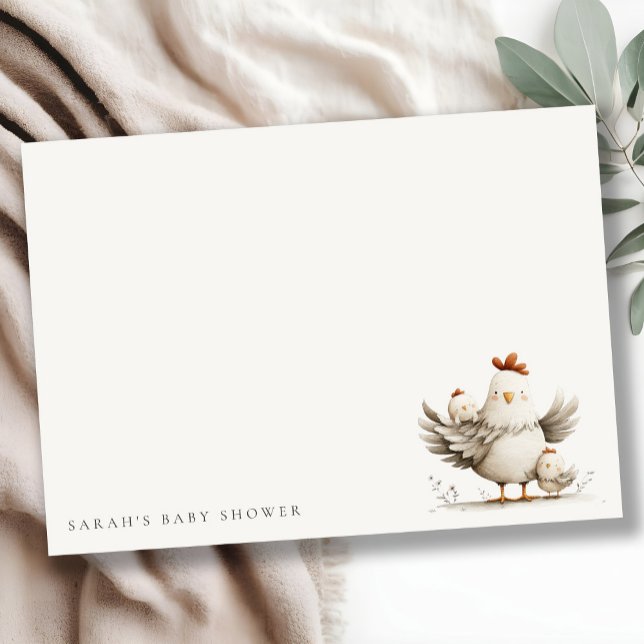 Cute Farm Mum and Baby Chick Floral Baby Shower Note Card (Creator Uploaded)