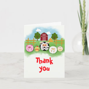Cute Farm Party Animals Playing Balls at Barnyard Thank You Card