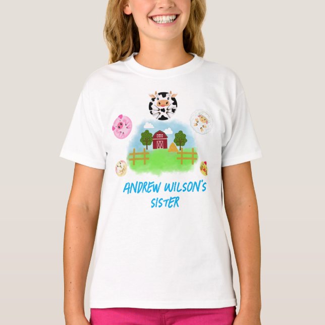Cute Farm Party Animals Sister of the Birthday Boy T-Shirt (Front)