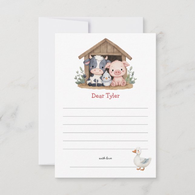 Cute Farm Pig Cow Birthday Time Capsule  Note Card (Front)