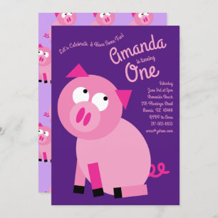 Cute Farm Pig Kids 1st Birthday Party Invitation