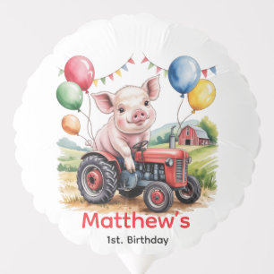Cute Farm Pig On A Tractor 1st. Birthday Party Balloon
