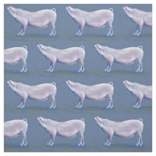 Cute farm pig pencil sketch patterned fabric