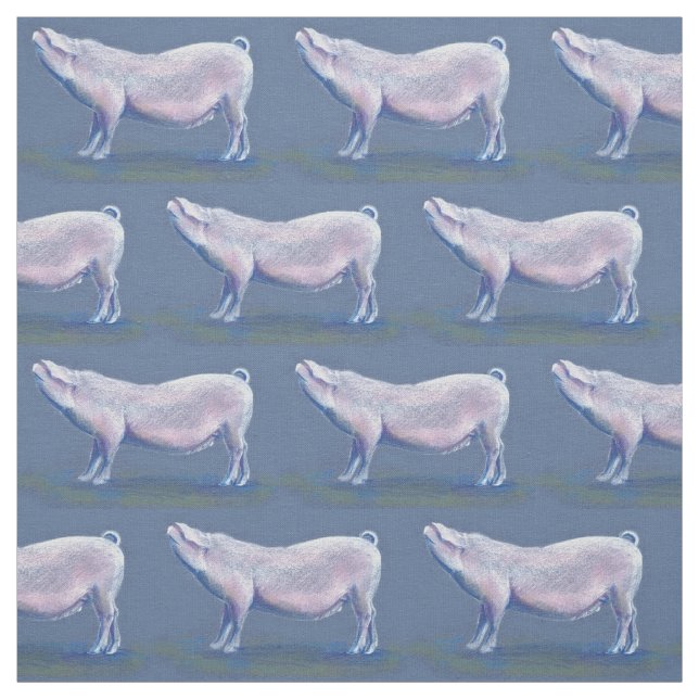 Cute farm pig pencil sketch patterned fabric (Swatch)
