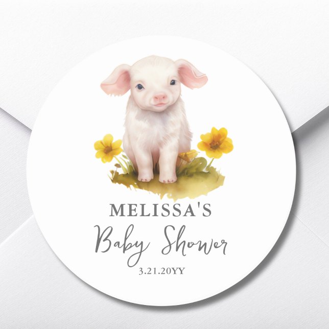 Cute Farm Piglet Baby Shower Favor Sticker (Creator Uploaded)