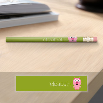 Cute Farm Piglet - Pink And Lime Green Pencil by GotchaShop at Zazzle
