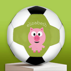Cute Farm Piglet - Pink and Lime Green Soccer Ball