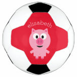 Cute Farm Piglet - Pink And Red With Name Soccer Ball at Zazzle