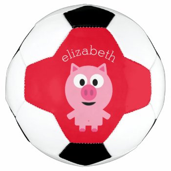 Cute Farm Piglet - Pink And Red With Name Soccer Ball by GotchaShop at Zazzle