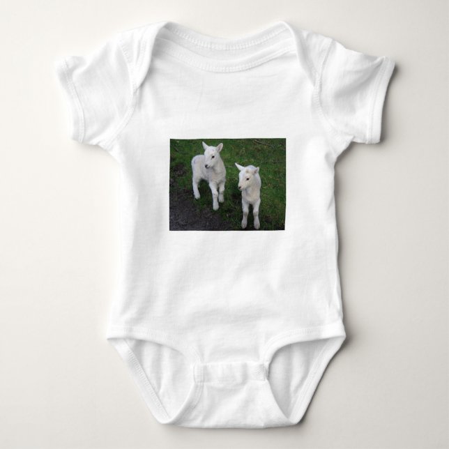 Cute Farm Ranch Baby Twins Sheep Lamb Bodysuit (Front)