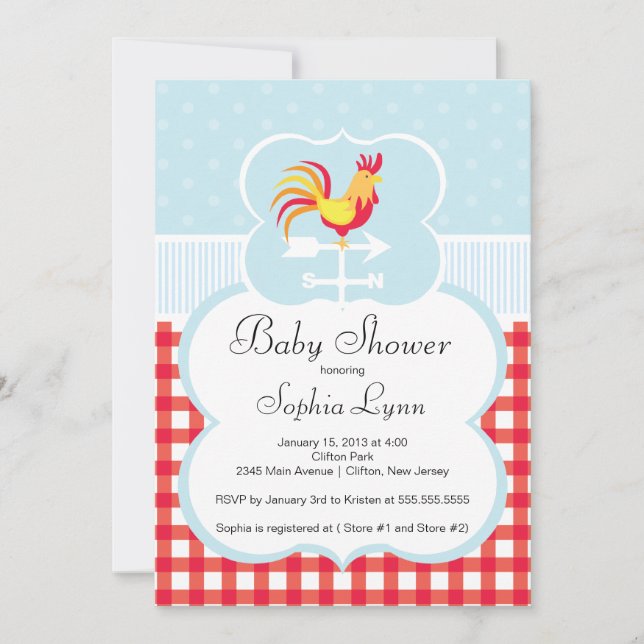 Cute Farm Roaster Baby Shower Invitation (Front)