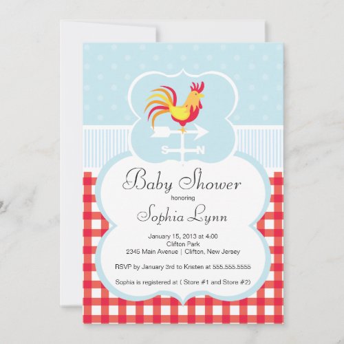 Cute Farm Roaster Baby Shower Invitation