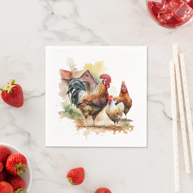 Cute farm rooster lovers party napkins (Insitu)