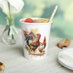 Cute farm rooster lovers party paper cups